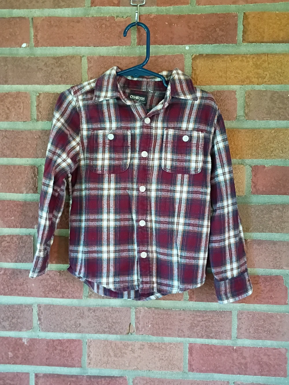 OshKosh B'gosh Burgundy and White Plaid Button-Down Shirt